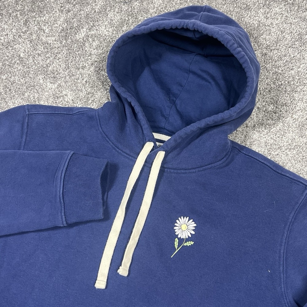 Life Is Good Hoodie Womens Small Blue Daisy Graphic Pullover Fleece Embroidered